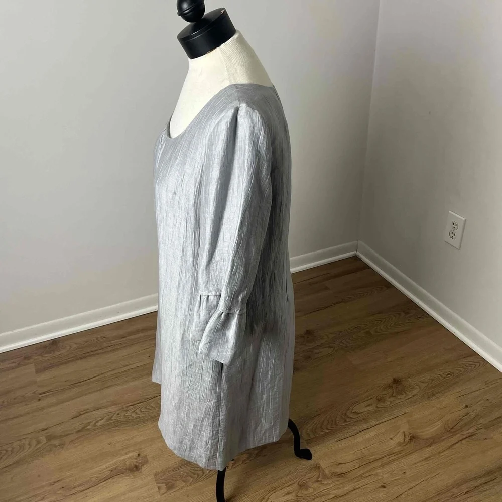 NWT J.CREW Gray Mini Shift Dress‎ Linen Blend Bell Sleeve Scoop Neck Pockets 14